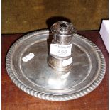 Silver churn shaped pepper pot (A/F) and silver plated salver