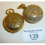 Two ornate Victorian brass sovereign holders for pocket watch fob chains