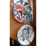 Two collectable Walt Disney plates, some lobster picks and leather box of cufflinks and studs