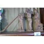 Three early 20th c. Swiss (or ANRI) carved wood figures of peasants, one with alp horn