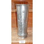 German pewter vase with flowers and butterfly decoration