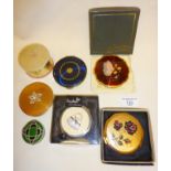 Vintage powder compacts, and a celluloid and metal vinaigrette marked as PATENT APP FOR