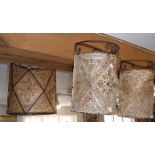 Three Middle Eastern wrought iron and decorated vellum wall light shades
