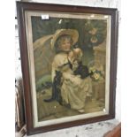 Victorian chromolithograph of a young girl with a kitten titled ""You mustn't pull""