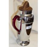 Art Deco chrome jug with cherry amber bakelite handle and cork stopper