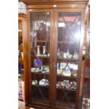 Edwardian inlaid mahogany two-door display cabinet with astragal glazed doors, 40" wide x 75" tall x