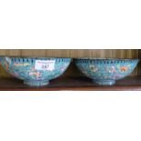 Two Chinese blue enamel bowls, 18cm diameter