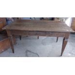 19th c. French country fruitwood farmhouse kitchen table, 5'3" long on square tapering legs