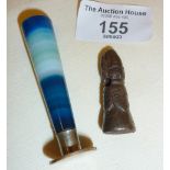 Tribal Art: metal seal, and another with banded blue agate handle