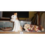 Sylvac pottery large terrier dog, no. 1380, a Wade ashtray and a Snoopy pull-along wooden dog by