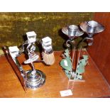 Art Deco chrome candle holder and table brush and pan