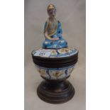 French porcelain and ormulu parfumiere having Asian figure finial