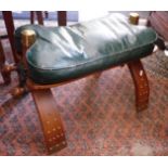 Vintage camel saddle stool with brass studding and leather cushion