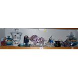 Glassware collection inc. overlay glass lidded pots, paperweights, animals, fish etc. (13)