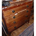 19th c. mahogany chest of four graduated drawers with bun handles standing on bracket feet, 36" wide