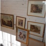 Pair of colour prints after William Bromley of river fishing scenes, and three other prints