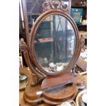 Victorian mahogany oval vanity mirror on stand
