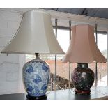 Modern Chinese blue and white china table lamp and another similar
