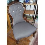 19th c. carved mahogany upholstered bedroom chair