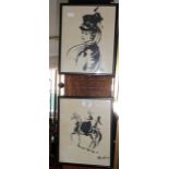 Pair of monotone equestrian prints of lady horse riders