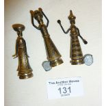 Vintage 1960s Hans Teppich miniature brass figures x 3 - made in Israel - two labelled under as