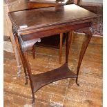 Small Victorian mahogany card table with swivel top above fine cabriole legs and shaped undertier