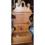 Folk Art stripped pine spoon rack and salt box