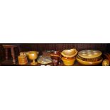 Assorted wooden items, inc. solitaire board, yew wood bowls, etc.