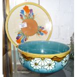 Clarice Cliff Bizarre Crocus plate (chip) and a Minton no. 32 bowl