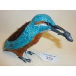 Cold painted bronze Kingfisher pincushion with impressed mark GESCHUTZT, approx. 9.5cm high