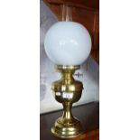 Vintage Duplex brass oil lamp with glass shade