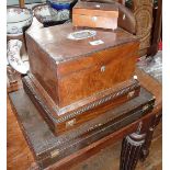 Victorian walnut full front jewellery box and three other boxes