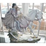 Large Lladro figurine of lovers on a horse called 'Love Story' and no. 5991, 34cm high x 33cm long