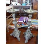 Pair of Victorian Gothic brass pricket candlesticks