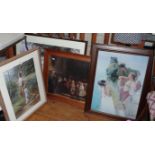 Four various framed colour prints, inc. "On the riverbank" after Spencer Coleman, "a Coign of