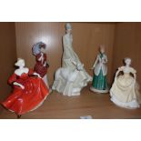 Royal Doulton Reflections "Strolling" HN3073 figurine, two Coalport china figurines and two signed