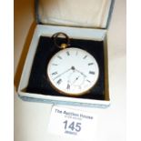 18ct gold cased pocket watch, enamel face marked as JACOT A GENEVE. Total weight inc. glass and