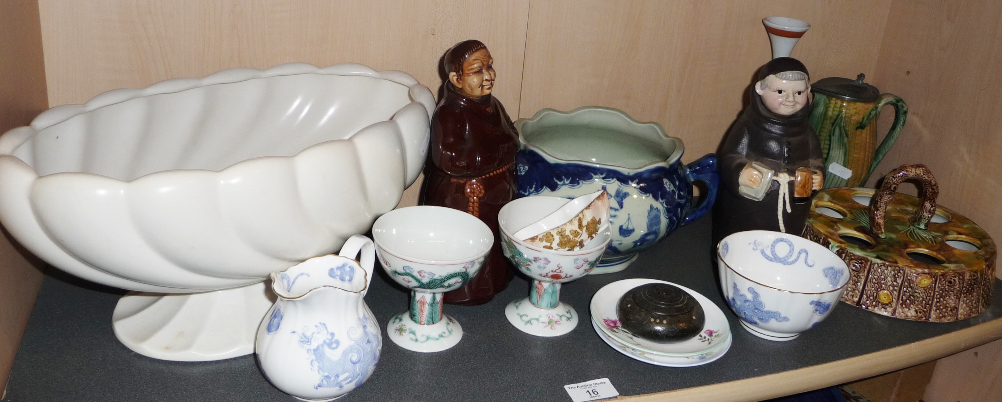 Assorted porcelain and pottery inc. Royal Worcester, a Majolica egg stand, etc.