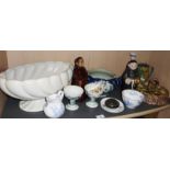 Assorted porcelain and pottery inc. Royal Worcester, a Majolica egg stand, etc.