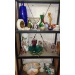 Collection of china and glassware on three shelves