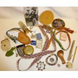 Native American beadwork items, Vogue powder compact, sewing items, etc.