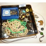 Assorted vintage costume jewellery, brooches, sterling silver necklaces, etc.