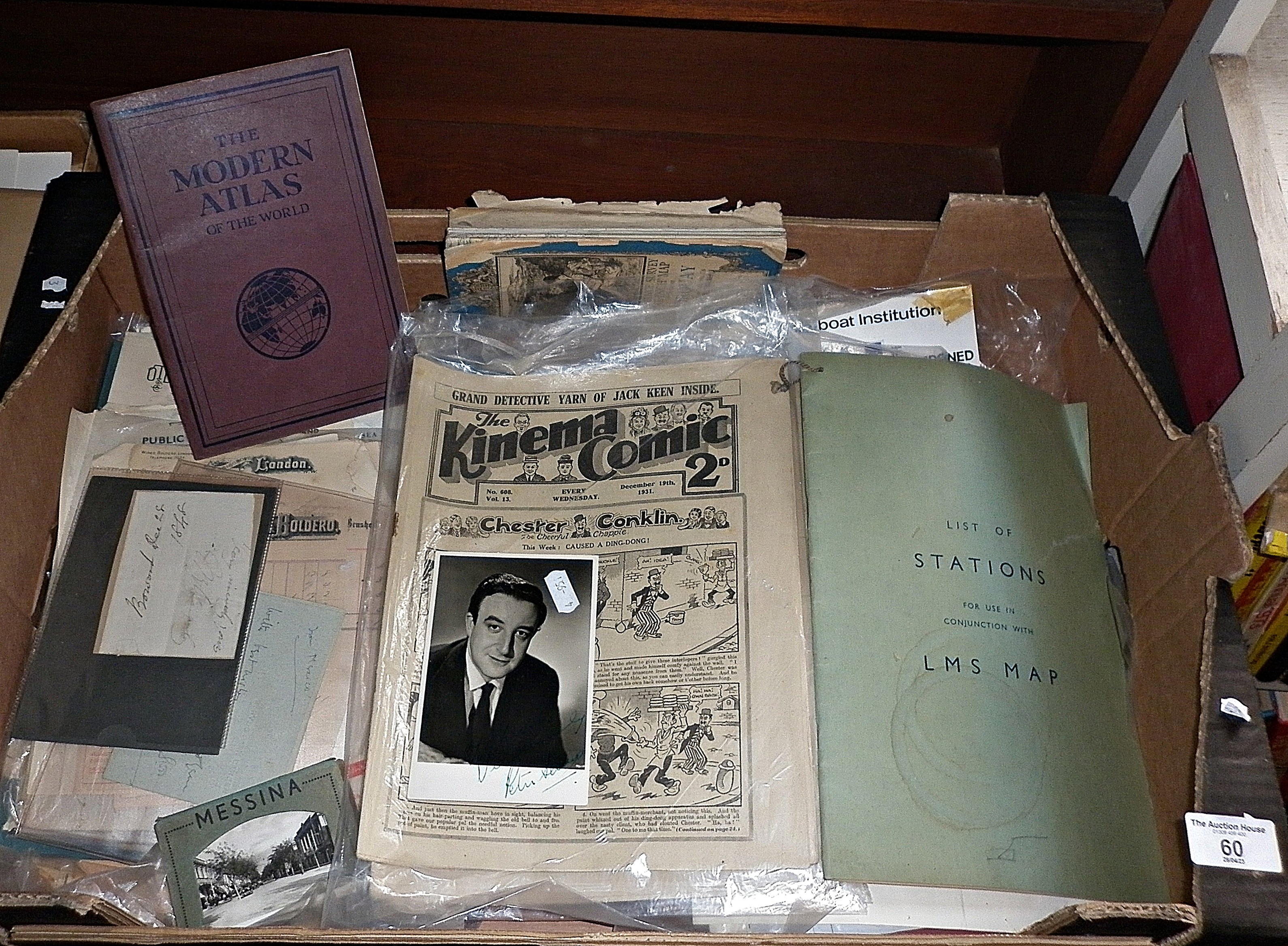 Collection of assorted paper ephemera, inc. three issues of The Kinema Comic, a signed photo