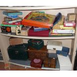 Assorted board and card games, together with assorted vintage jewellery boxes and cases