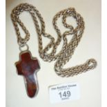 Vintage silver and amber cross pendant on a heavy silver chain (no clasp). Chain approx. 74cm