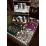 Large collection of cased and loose silver plated cutlery, inc. sets of cake knives and forks with