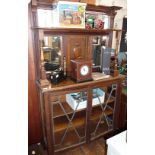 Edwardian oak two-door display cabinet dresser with mirrors to top