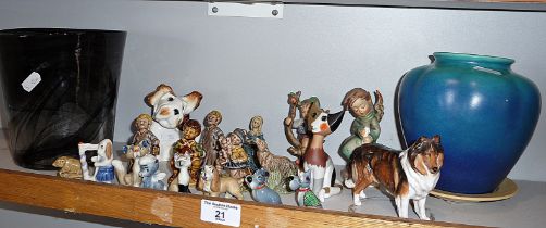 Quantity of Wade china figures, inc. Disney dogs and cats, two Hummel figures, etc.