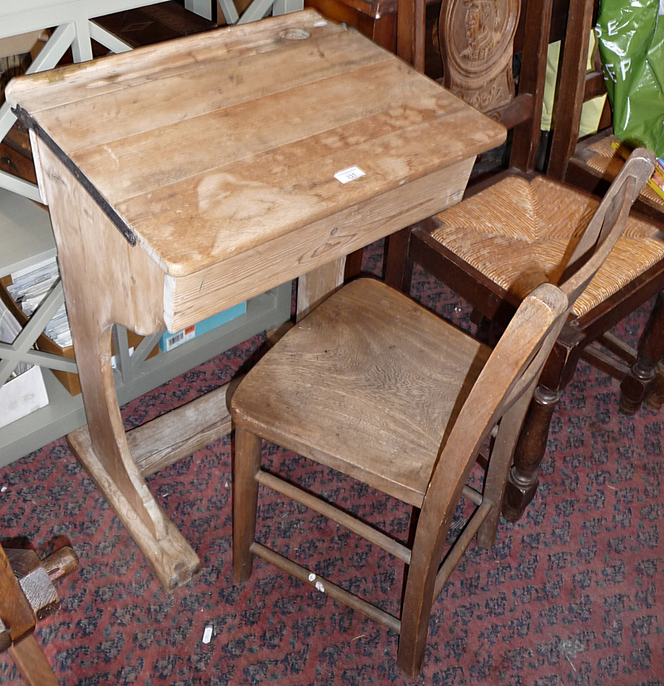 Pine school desk with chair