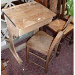 Pine school desk with chair